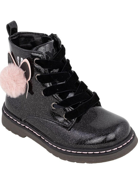 Kids Boots from Patent Leather with Zipper Black