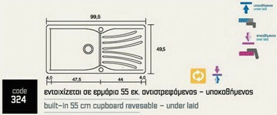 Sanitec Classic Ένθετος Νεροχύτης από Συνθετικό Γρανίτη Μ100xΠ50cm Granite Blue