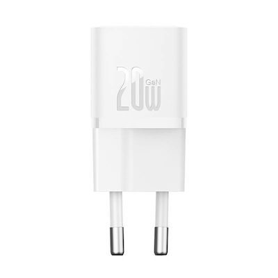 Baseus Ladegerät ohne Kabel GaN mit USB-C Anschluss 20W Stromlieferung / Schnellaufladung 5.0 Weißs (GaN5 1C)