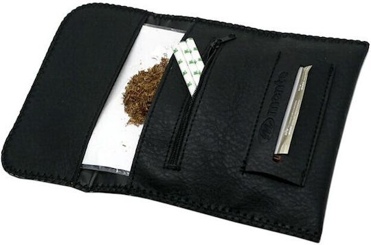 Monte Monte Tabaktasche Aus Künstliches Leder Schwarz Mit Taste 16x8.5cm