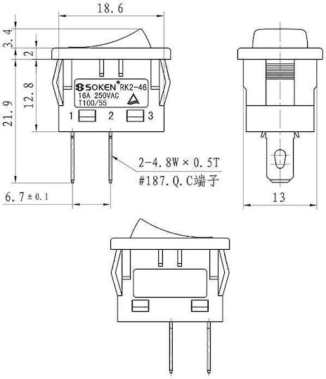 Topelcom On-Off switch Rocker 1pcs