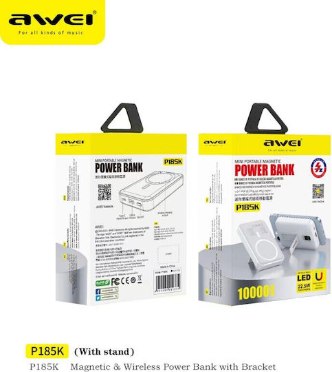 Awei P185K Power Bank 10000mAh με Θύρα USB-A Power Delivery Λευκό