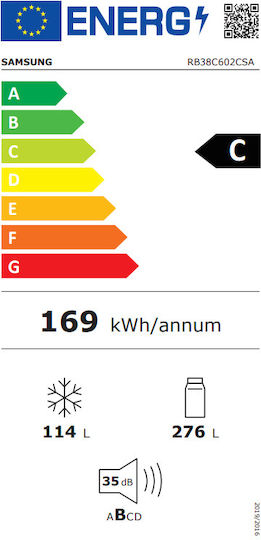 Samsung Ψυγειοκαταψύκτης 390lt NoFrost Υ203xΠ59.5xΒ65.8εκ. Inox RB38C602CSA/EF