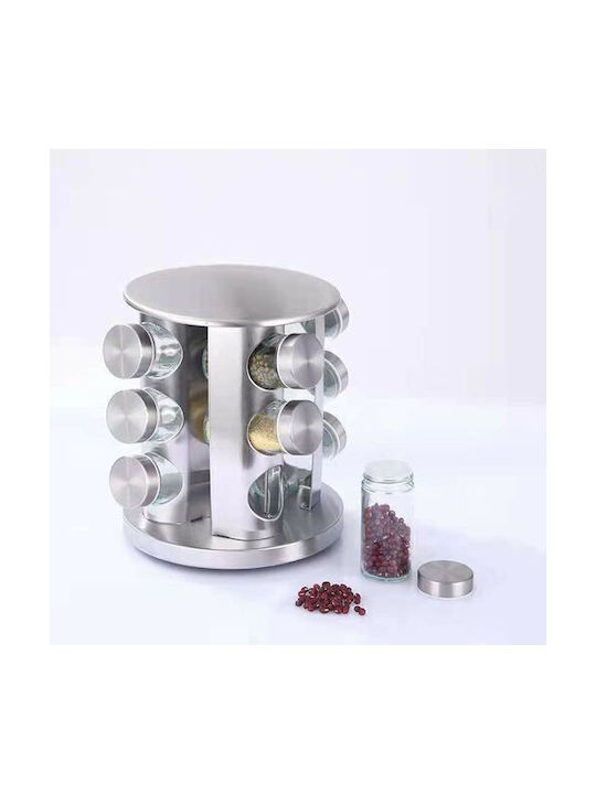 Factory Glass Tabletop Rotating Spice Rack Silver 16pcs