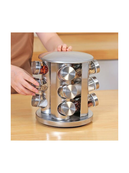 Factory Glass Tabletop Rotating Spice Rack Silver 16pcs