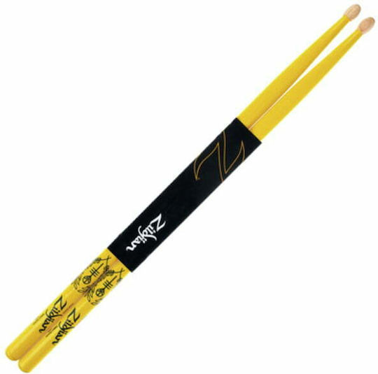 Zildjian Hickory Drumsticks Drums Signature Josh Dun Trench with Tip Shape Oval in Yellow Color