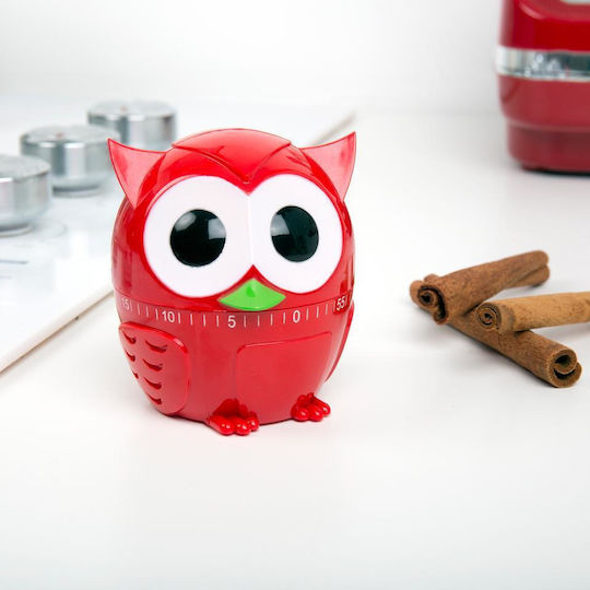 Kikkerland Analog Küchentimer Owl Countdown Red KT36B