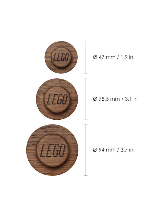 LEGO Wooden Kids Wall Hanger with Hooks Oak Dark Stained 3pcs
