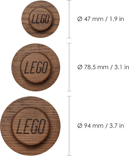 LEGO Детска закачалка за стена Многопозиционен Дърво Oak Dark Stained 3бр