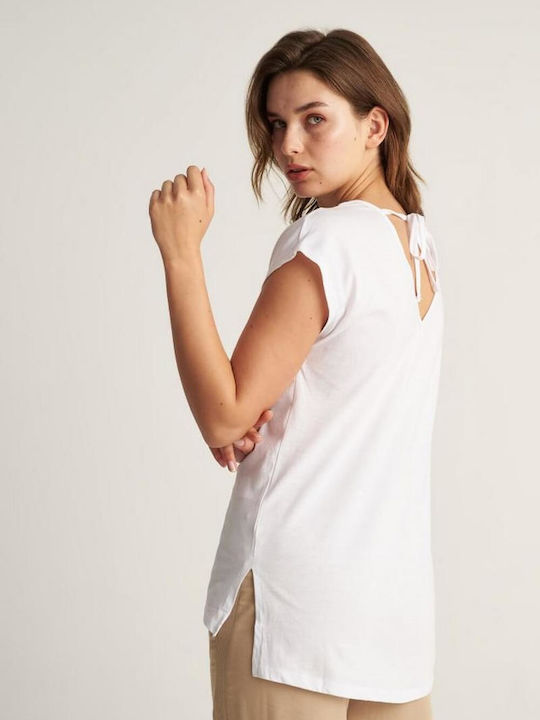 Attrattivo Damen Sommer Bluse Kurzärmelig mit V-Ausschnitt Weiß