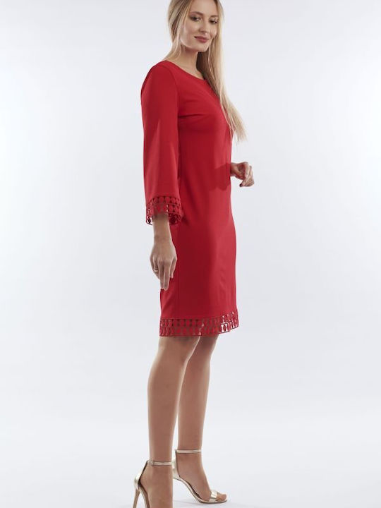 BelleFille Midi Dress 3/4 Sleeve Red