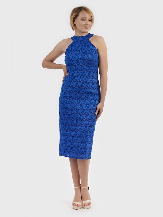 BelleFille Summer Midi Evening Dress with Lace Blue