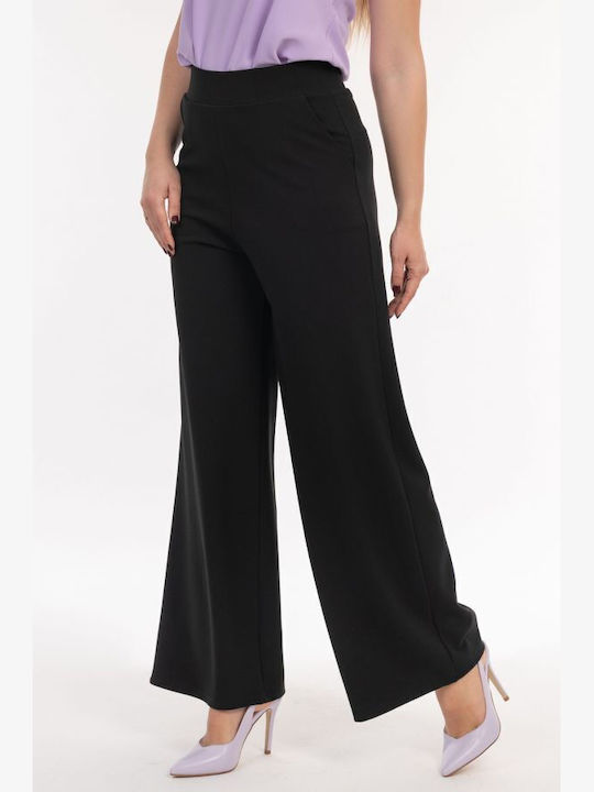 BelleFille Damen Stoff Palazzo-Hose Schwarz