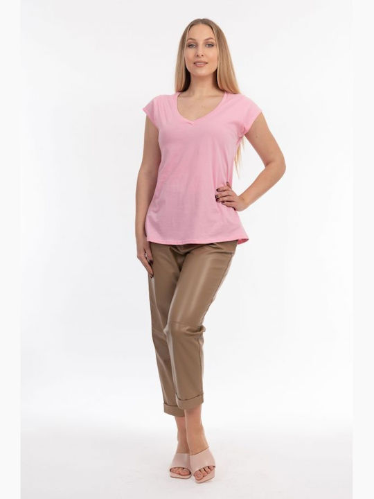 BelleFille Damen T-shirt mit V-Ausschnitt Rosa