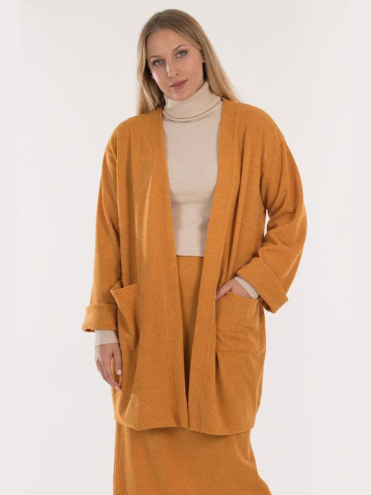 BelleFille Long Women's Knitted Cardigan Yellow