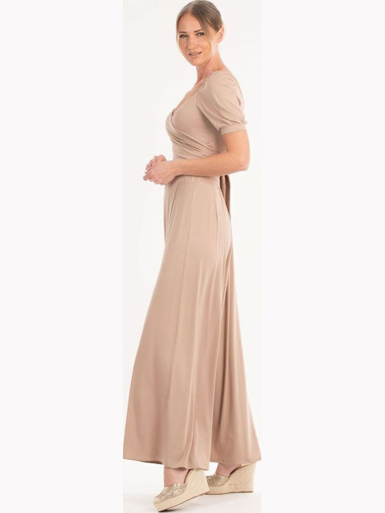 Damen Crop Top Kurzarm Beige