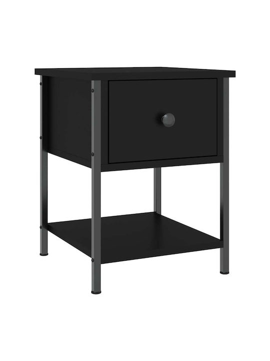 Wooden Bedside Table with Metallic Legs Black 34x35.5x45cm