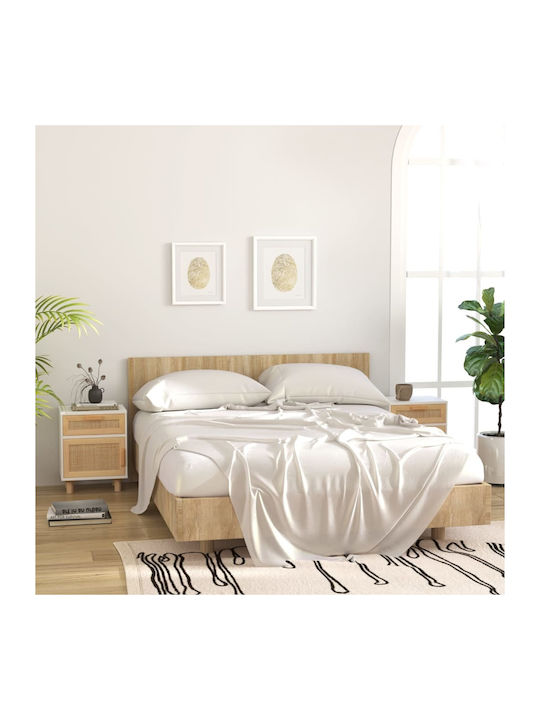 Bedside Table from Solid Wood Beige 40x30x50cm