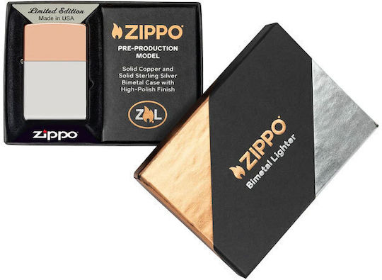 Zippo Bimetal Case Lighter Flame Sterling Silver Lid