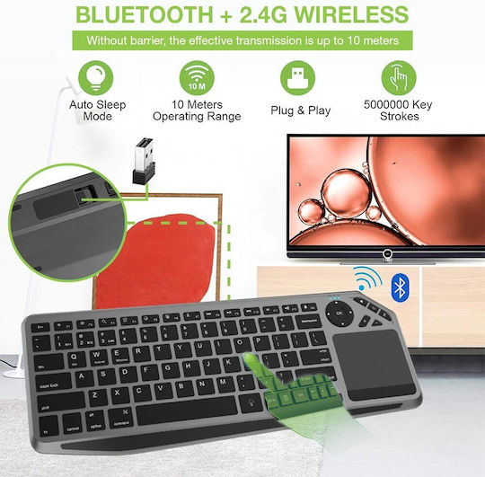 Techly ICTB9801TB Kabellos Tastatur mit Touchpad Englisch US