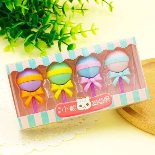 QiHao Eraser Set for Pencil and Pen Fancy Desserts (Μiscellaneous Designs/Colors) 4pcs