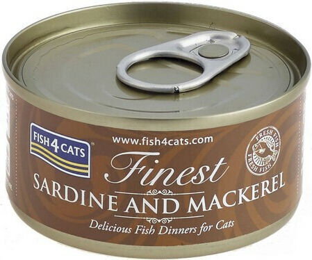 Fish4Cats Finest Wet Food for Adult Cats in Cans with Sardine and Mackerel Gluten-Free 70gr