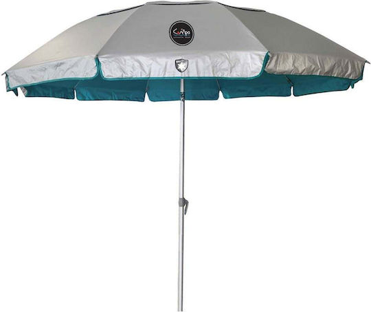 Campo Kerry Strandsonnenschirm Durchmesser 1.90m mit UV Schutz und Belüftung Silver/Blue