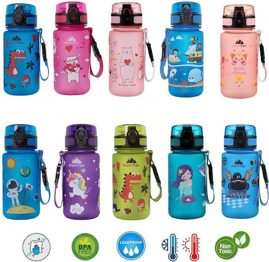 AlpinPro Mermaid Kids Water Bottle Thermos Plastic with Straw Non Spill Mermaid 350ml