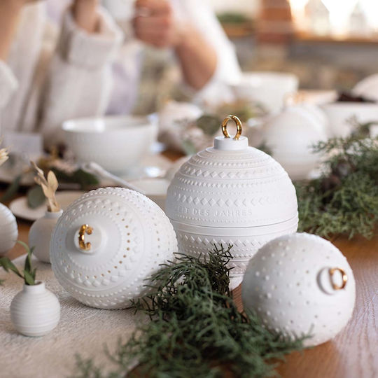 Raeder Beleuchtet Weihnachtliche Keramisch Figur Kugel Weiß Höhe 13.7cm