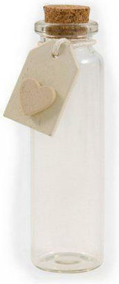 Synchronia Glass Bottle for Wedding Favors with Heart Shaped Tag Cream 1pcs