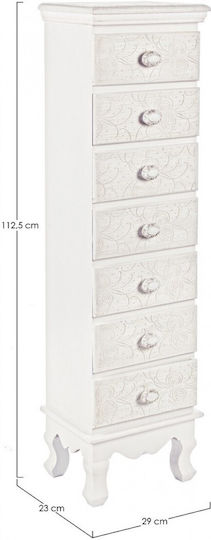 Sertar de depozitare Clorine din lemn cu 7 sertare Alb L29xW23xH112.5buc