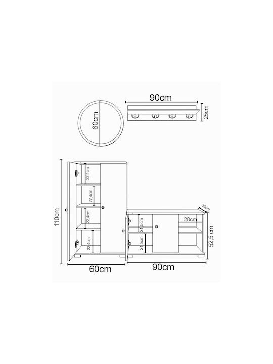 jemila Mobilier de Intrare cu Oglindă / Cuier & Dulap pentru Pantofi 150x33x183buc