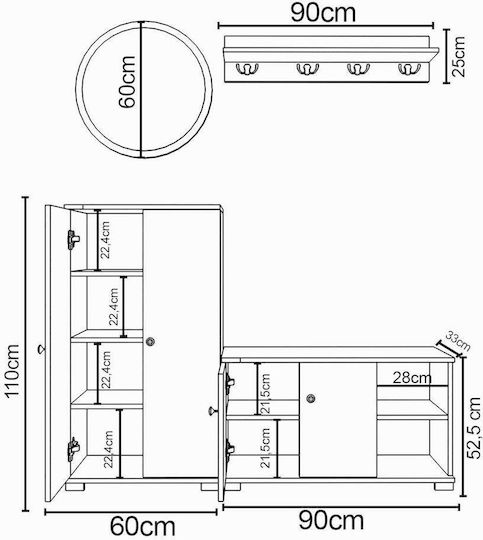jemila Eingangsmöbel mit Spiegel / Garderobe & Schuhschrank 150x33x183cm