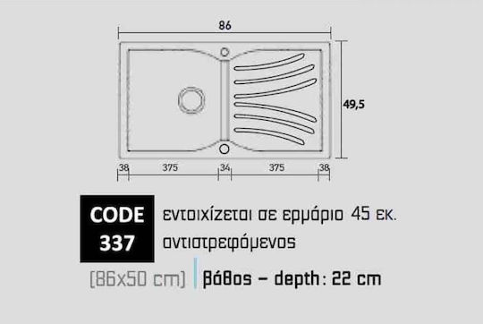 Sanitec Classic Ένθετος Νεροχύτης από Συνθετικό Γρανίτη Μ86xΠ50cm Granite Blue