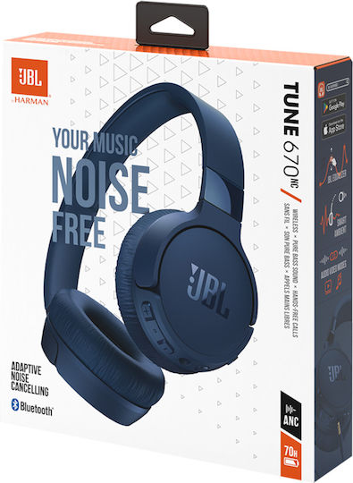 JBL Tune 670NC Wireless / Wired On Ear Headphones with 70 hours of Operation and Quick Charge Blue