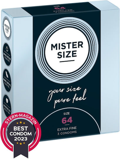 Mister Size Презервативи Extra Fine Size 64mm 3бр 64mm за Големи Размери Тънки за Естествено Усещане Natural Веган