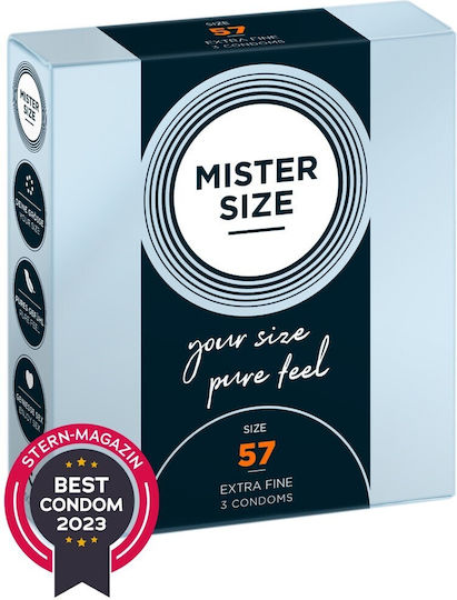 Mister Size Προφυλακτικά Extra Fine Size 57mm 3τμχ 57mm Λεπτά για Φυσική Αίσθηση Natural Vegan