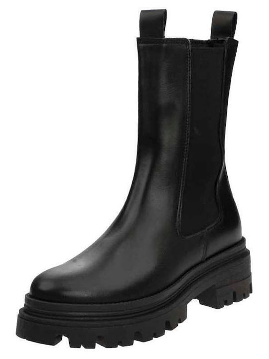 Leder Damen Chelsea-Stiefel Schwarz