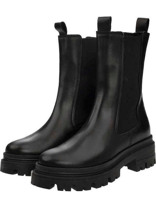 Leder Damen Chelsea-Stiefel Schwarz