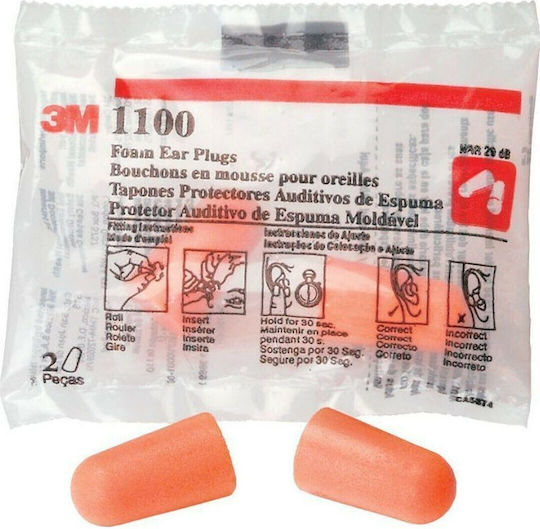 3M 1100 Earplugs in Orange Colour 2 Pieces