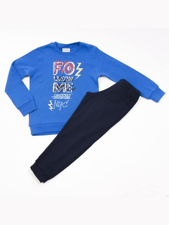 Trax Set Top & Bottom Kids Winter Pyjamas Blue