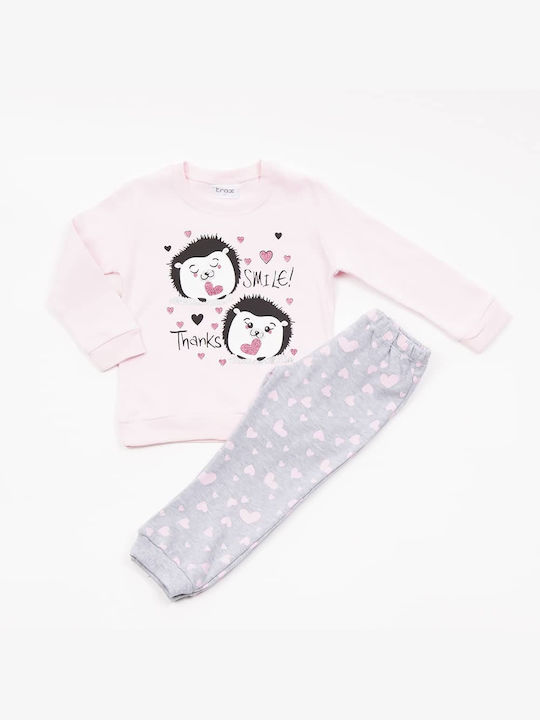 Trax Set Top & Bottom Kids Winter Cotton Pyjamas Pink