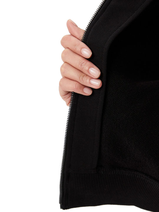 Cropped Γυναικεία Ζακέτα Φούτερ Μαύρη