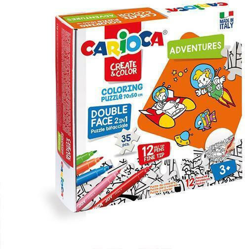 Carioca Creat & Color Adventures Set de Colorat Set de puzzle de colorat cu 12 markere 70x35cm 35buc