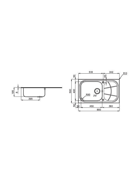 Foster Big Bowl Links Drop-In Spüle Links Inox Satiniert B86xT50cm Silber