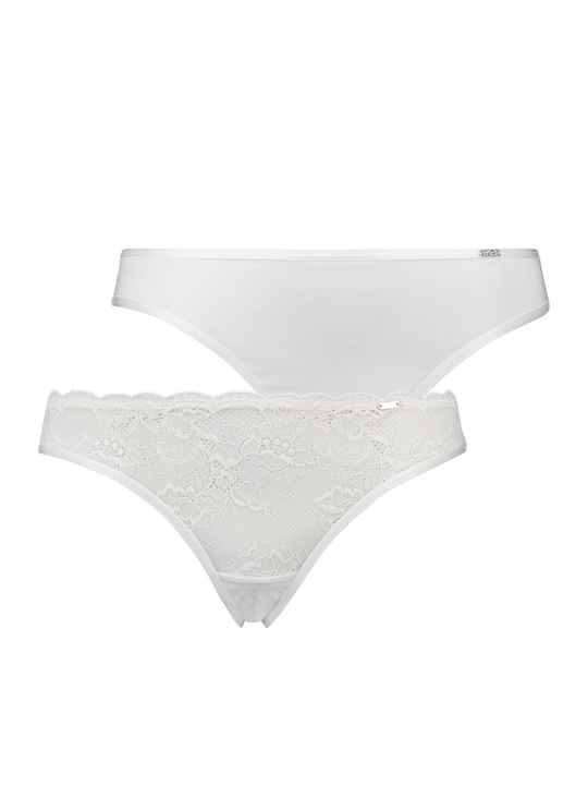 Angie Damen Zeichenfolge 2Pack mit Spitze Weiß