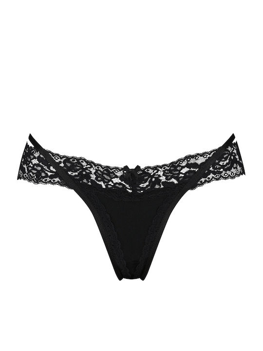 Elliena Damen Zeichenfolge mit Spitze Schwarz