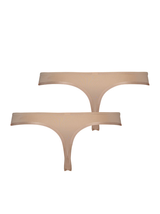 Angie Γυναικεία String 2Pack με Δαντέλα Καφέ
