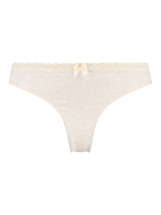 Hunkemöller Cotton Women's String with Lace Beige