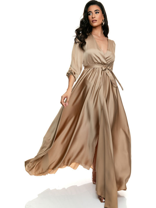 Maxi Dress for Wedding Christening Satin Gold